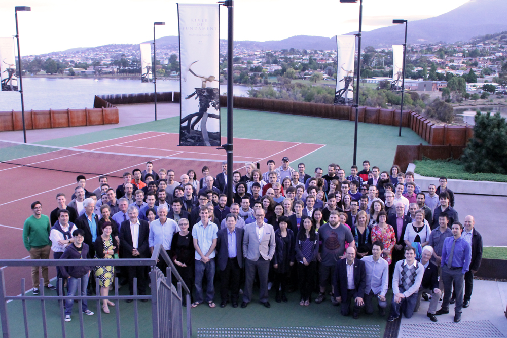 All the CoEPP workshop attendees outside MONA, Hobart.